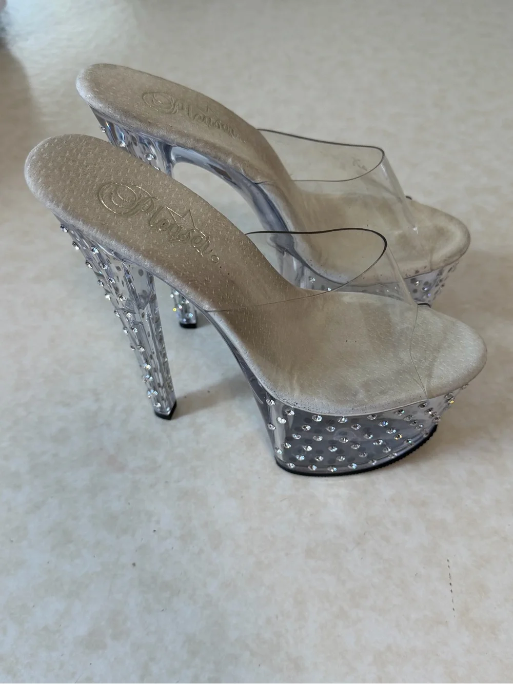 Pleaser Clear Platform Heels with Rhinestone Accents